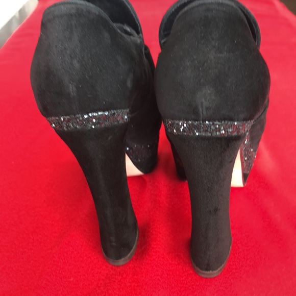 Mic Miu black suede bow booties with glitter platform - Picture 6 of 11